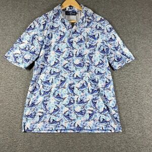 USA Palm fish Print Polo Shirt Mens small S Golf Tech fabric